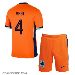 Olanda Virgil van Dijk #4 Prima Maglia Bambino Europei 2024 Manica Corta (+ Pantaloni corti)